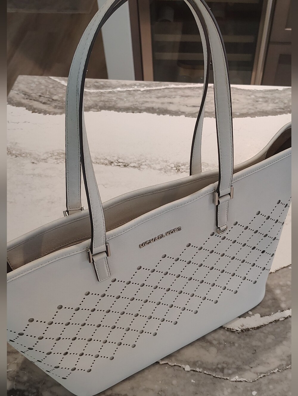 Michael Kors White Perforated Leather Tote
